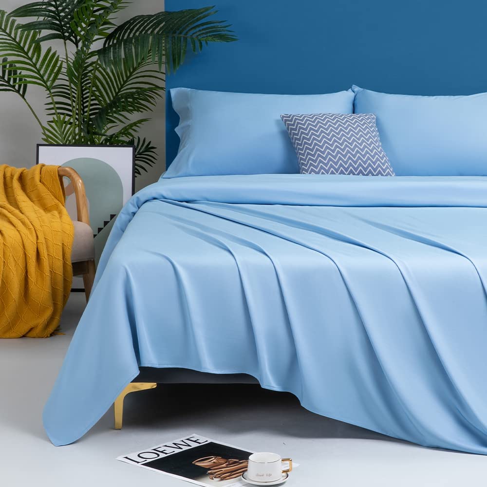 Shilucheng 100% Cooling Bamboo_ Sheets Set- Cal King Size 1800 Thread Count Soft Bed Sheets,16 Inch Deep Pocket,Breathable,Comfortable And Pilling Resistant -4Pc (Lake Blue, California King)